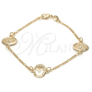 Pulsera Elegante 03.32.0131.07 Oro Laminado, Diseño de Espíritu Santo y Pave Figaro, Pulido, Tono Dorado (7 Inches Length)