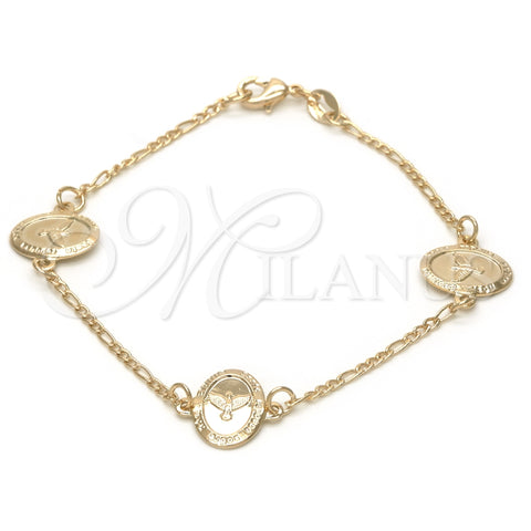 Pulsera Elegante 03.32.0131.07 Oro Laminado, Diseño de Espíritu Santo y Pave Figaro, Pulido, Tono Dorado (7 Inches Length)