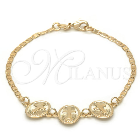 Pulsera Elegante 03.32.0132.07 Oro Laminado, Diseño de Cruz y Mariner, Pulido, Tono Dorado (7 Inches Length)