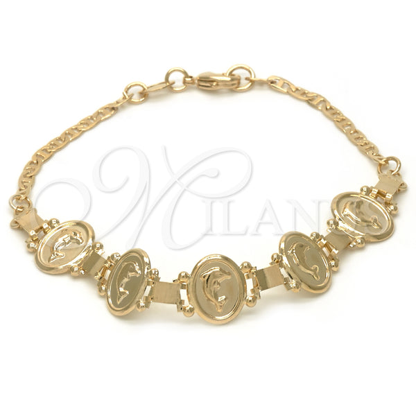 Pulsera Elegante 03.32.0138.07 Oro Laminado, Diseño de Delfín y Mariner, Pulido, Tono Dorado (7 Inches Length)