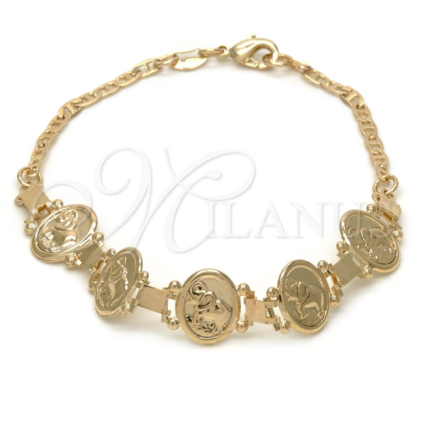 Pulsera Elegante 03.32.0138.1.07 Oro Laminado, Diseño de Elefante y Mariner, Pulido, Tono Dorado (7 Inches Length)