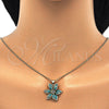 Juego de Arete y Dije de Adulto 10.64.0157 Oro Laminado, Diseño de Flor, con Turquoise and Blanca Cristal, Pulido, Tono Dorado