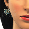 Juego de Arete y Dije de Adulto 10.64.0157 Oro Laminado, Diseño de Flor, con Turquoise and Blanca Cristal, Pulido, Tono Dorado