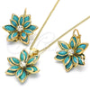 Juego de Arete y Dije de Adulto 10.64.0157 Oro Laminado, Diseño de Flor, con Turquoise and Blanca Cristal, Pulido, Tono Dorado