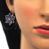 Juego de Arete y Dije de Adulto 10.64.0157.1 Oro Laminado, Diseño de Flor, con Zafiro Azul and Blanca Cristal, Pulido, Tono Dorado