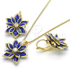 Juego de Arete y Dije de Adulto 10.64.0157.1 Oro Laminado, Diseño de Flor, con Zafiro Azul and Blanca Cristal, Pulido, Tono Dorado