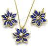 Juego de Arete y Dije de Adulto 10.64.0157.1 Oro Laminado, Diseño de Flor, con Zafiro Azul and Blanca Cristal, Pulido, Tono Dorado