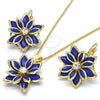 Juego de Arete y Dije de Adulto 10.64.0157.1 Oro Laminado, Diseño de Flor, con Zafiro Azul and Blanca Cristal, Pulido, Tono Dorado