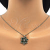 Juego de Arete y Dije de Adulto 10.64.0157.3 Oro Laminado, Diseño de Flor, con Verde and Blanca Zirconia Cubica, Pulido, Tono Dorado