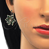 Juego de Arete y Dije de Adulto 10.64.0157.3 Oro Laminado, Diseño de Flor, con Verde and Blanca Zirconia Cubica, Pulido, Tono Dorado