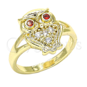 Anillo Multi Piedra 01.210.0078.07 Oro Laminado, Diseño de Búho, con Granate and Blanca Zirconia Cubica, Pulido, Tono Dorado (Size 7)