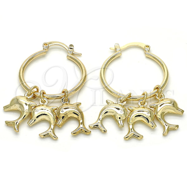 Argolla Pequeña 02.63.2634.25 Oro Laminado, Diseño de Delfín, Pulido, Tono Dorado