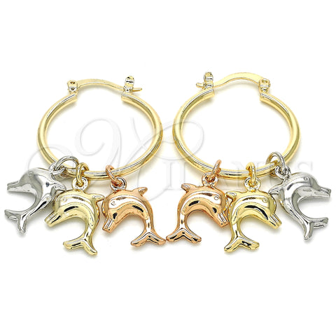 Argolla Pequeña 02.63.2634.1.25 Oro Laminado, Diseño de Delfín, Pulido, Tres Tonos