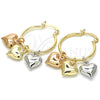 Argolla Pequeña 02.63.2635.1.25 Oro Laminado, Diseño de Corazón, Pulido, Tres Tonos