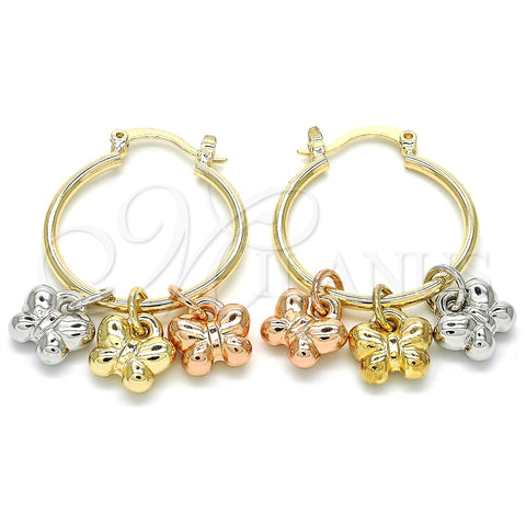 Argolla Pequeña 02.63.2636.1.25 Oro Laminado, Diseño de Mariposa, Pulido, Tres Tonos