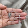 Rosario Fino 09.285.0002.28 Plata Rodinada, Diseño de Virgen Maria y Cruz, Pulido, Rodinado