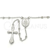 Rosario Fino 09.285.0002.28 Plata Rodinada, Diseño de Virgen Maria y Cruz, Pulido, Rodinado