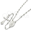 Rosario Fino 09.285.0002.28 Plata Rodinada, Diseño de Virgen Maria y Cruz, Pulido, Rodinado
