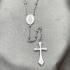 Rosario Fino 09.285.0002.28 Plata Rodinada, Diseño de Virgen Maria y Cruz, Pulido, Rodinado