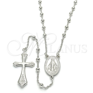 Rosario Fino 09.285.0002.28 Plata Rodinada, Diseño de Virgen Maria y Cruz, Pulido, Rodinado