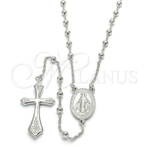 Rosario Fino 09.285.0002.28 Plata Rodinada, Diseño de Virgen Maria y Cruz, Pulido, Rodinado