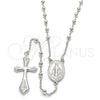 Rosario Fino 09.285.0002.28 Plata Rodinada, Diseño de Virgen Maria y Cruz, Pulido, Rodinado