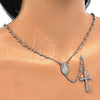Rosario Fino 09.285.0003.28 Plata Rodinada, Diseño de Virgen Maria y Cruz, Pulido, Rodinado
