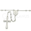 Rosario Fino 09.285.0003.28 Plata Rodinada, Diseño de Virgen Maria y Cruz, Pulido, Rodinado