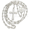 Rosario Fino 09.285.0003.28 Plata Rodinada, Diseño de Virgen Maria y Cruz, Pulido, Rodinado