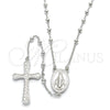 Rosario Fino 09.285.0003.28 Plata Rodinada, Diseño de Virgen Maria y Cruz, Pulido, Rodinado