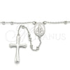 Rosario Fino 09.285.0004.28 Plata Rodinada, Diseño de Virgen Maria y Cruz, Pulido, Rodinado