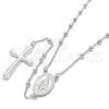 Rosario Fino 09.285.0004.28 Plata Rodinada, Diseño de Virgen Maria y Cruz, Pulido, Rodinado