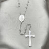 Rosario Fino 09.285.0004.28 Plata Rodinada, Diseño de Virgen Maria y Cruz, Pulido, Rodinado