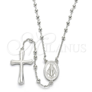 Rosario Fino 09.285.0004.28 Plata Rodinada, Diseño de Virgen Maria y Cruz, Pulido, Rodinado