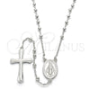Rosario Fino 09.285.0004.28 Plata Rodinada, Diseño de Virgen Maria y Cruz, Pulido, Rodinado