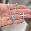 Rosario Fino 09.285.0005.28 Plata Rodinada, Diseño de Virgen Maria y Cruz, Pulido, Rodinado