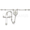 Rosario Fino 09.285.0005.28 Plata Rodinada, Diseño de Virgen Maria y Cruz, Pulido, Rodinado