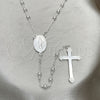 Rosario Fino 09.285.0005.28 Plata Rodinada, Diseño de Virgen Maria y Cruz, Pulido, Rodinado