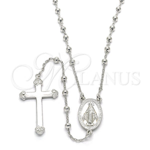 Rosario Fino 09.285.0005.28 Plata Rodinada, Diseño de Virgen Maria y Cruz, Pulido, Rodinado