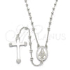 Rosario Fino 09.285.0005.28 Plata Rodinada, Diseño de Virgen Maria y Cruz, Pulido, Rodinado