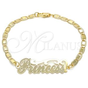 Pulsera Elegante 03.63.1966.08 Oro Laminado, Diseño de Con Nombre, Pulido, Tono Dorado (04 MM Thickness, 8 Inches Length)