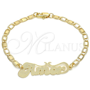 Pulsera Elegante 03.63.1967.08 Oro Laminado, Diseño de Con Nombre, Pulido, Tono Dorado (04 MM Thickness, 8 Inches Length)