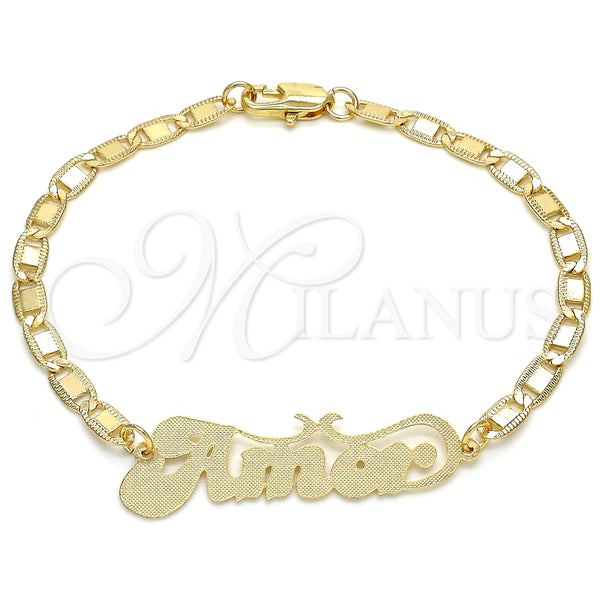 Pulsera Elegante 03.63.1967.08 Oro Laminado, Diseño de Con Nombre, Pulido, Tono Dorado (04 MM Thickness, 8 Inches Length)