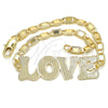 Pulsera Elegante 03.63.1968.08 Oro Laminado, Diseño de Con Nombre y Amor, Pulido, Tono Dorado (04 MM Thickness, 8 Inches Length)
