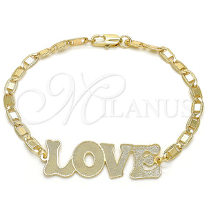 Pulsera Elegante 03.63.1968.08 Oro Laminado, Diseño de Con Nombre y Amor, Pulido, Tono Dorado (04 MM Thickness, 8 Inches Length)