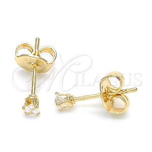 Arete Dormilona 02.63.2644 Oro Laminado, con Blanca Zirconia Cubica, Pulido, Tono Dorado