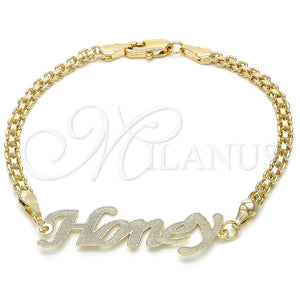Pulsera Elegante 03.63.1971.08 Oro Laminado, Diseño de Con Nombre, Pulido, Tono Dorado (04 MM Thickness, 8 Inches Length)