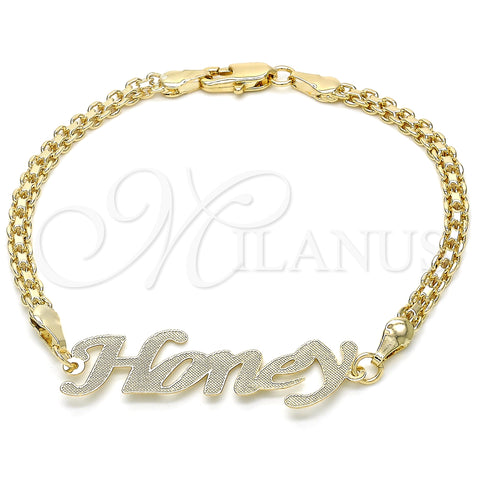 Pulsera Elegante 03.63.1971.08 Oro Laminado, Diseño de Con Nombre, Pulido, Tono Dorado (04 MM Thickness, 8 Inches Length)