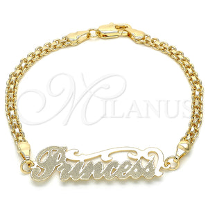 Pulsera Elegante 03.63.1973.08 Oro Laminado, Diseño de Con Nombre, Pulido, Tono Dorado (04 MM Thickness, 8 Inches Length)