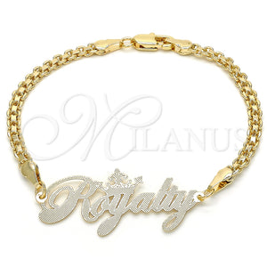 Pulsera Elegante 03.63.1974.08 Oro Laminado, Diseño de Con Nombre, Pulido, Tono Dorado (04 MM Thickness, 8 Inches Length)